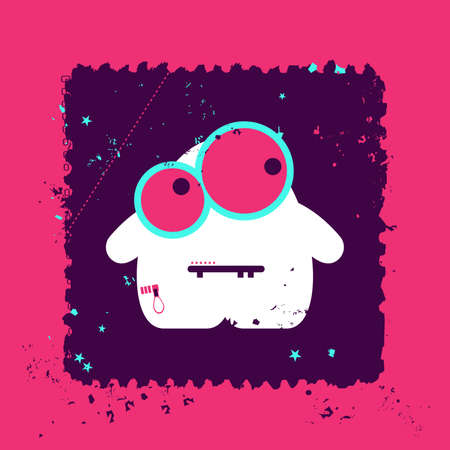 Cute monster on retro grunge Postage Stamp. Cartoon illustration. Vintage postage stamp. Vector illustration.のイラスト素材