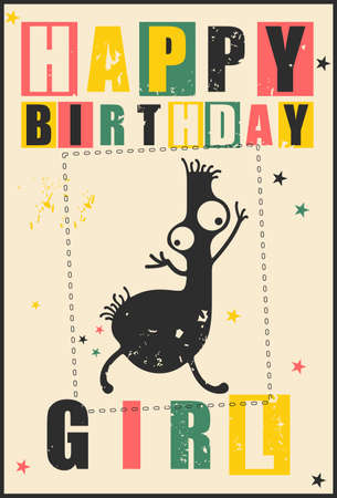 Happy birthday invitation card with cute monster vector illustrationのイラスト素材