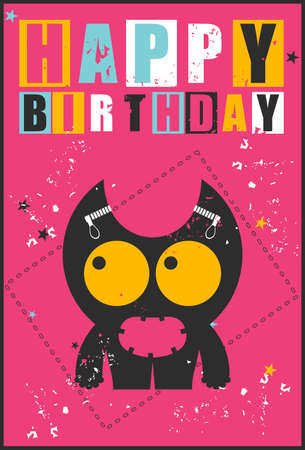 Happy birthday invitation card with cute monster vector illustrationのイラスト素材