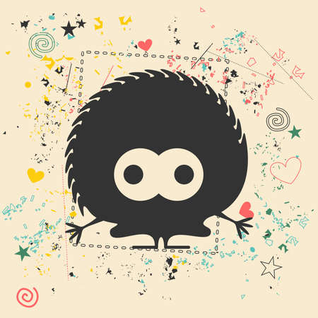 Cute monster on retro grunge background. Cartoon illustration. Vintage vector illustration.のイラスト素材