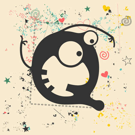 Cute monster on retro grunge background. Cartoon illustration. Vintage vector illustration.のイラスト素材