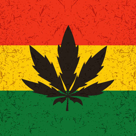Cannabis leaf on grunge rastafarian flag. Vector illustrationのイラスト素材