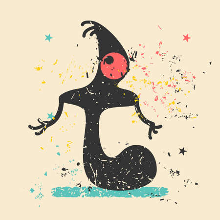 Cute monster on retro grungeのイラスト素材