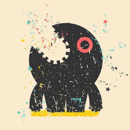 Cute monster on retro grungeのイラスト素材