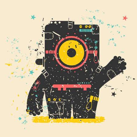 Cute monster on retro grungeのイラスト素材