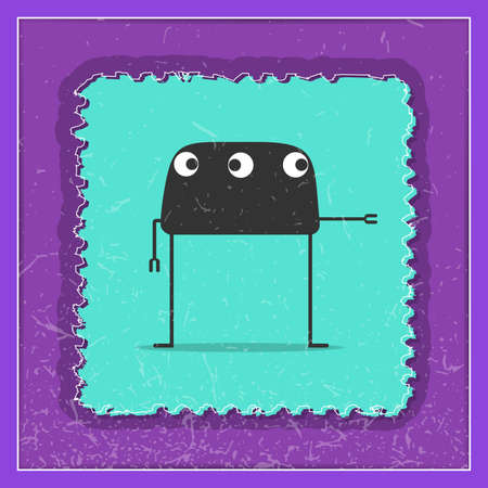 Monster on grunge postage stamp. Cartoon illustration, vector.のイラスト素材