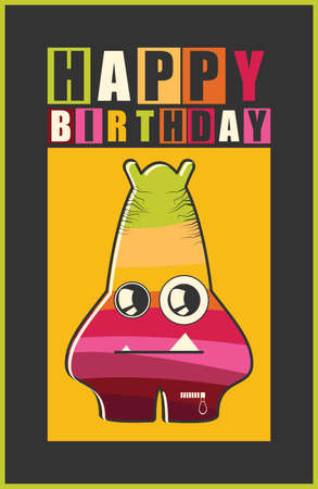 Happy birthday invitation card with cute monsterのイラスト素材