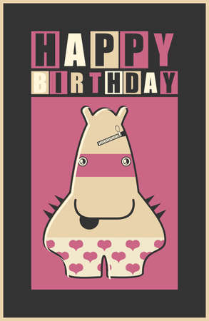 Happy birthday invitation card with cute monsterのイラスト素材