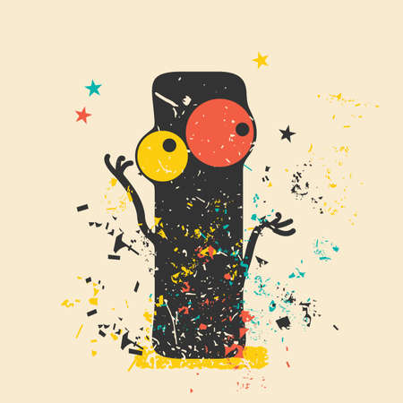 Cute monster on retro grunge background. Cartoon illustration. Vintage vector illustration.のイラスト素材