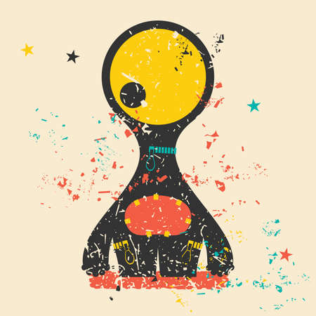 Cute monster on retro grunge background. Cartoon illustration. Vintage vector illustration.のイラスト素材