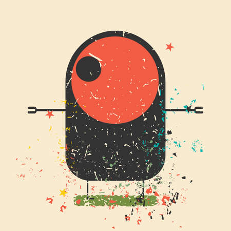 Cute monster on retro grunge background. Cartoon illustration. Vintage vector illustration.のイラスト素材