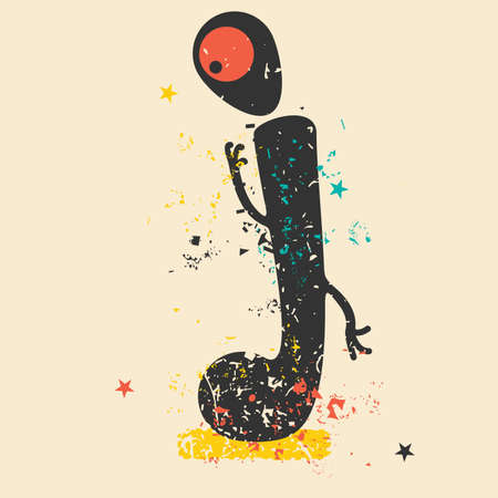 Cute monster on retro grunge background. Cartoon illustration. Vintage vector illustration.のイラスト素材