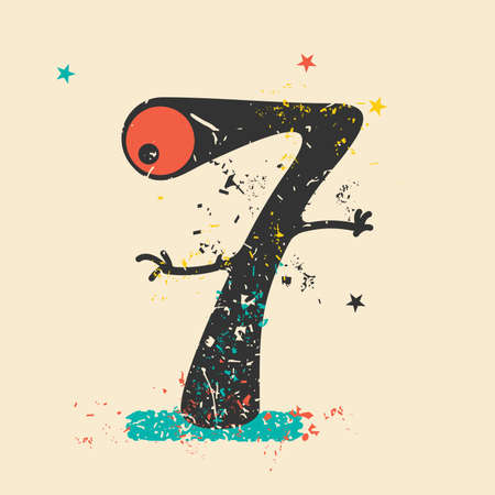 Cute monster on retro grunge background. Cartoon illustration. Vintage vector illustrationのイラスト素材