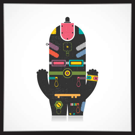 Cute colorful robot with grunge isolated on white. のイラスト素材
