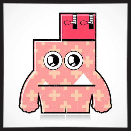 Cute colorful monster with grunge isolated on white. Cartoon illustration. vectorのイラスト素材