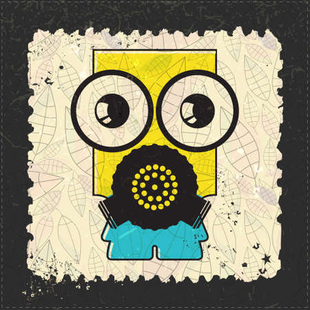 Cute Monster on grunge postage stamp. Cartoon illustration, vector.のイラスト素材