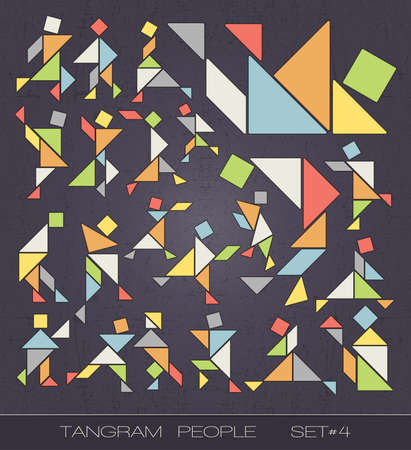 Set of tangram people on grunge background. Tangram shapes. vector elements for design.のイラスト素材