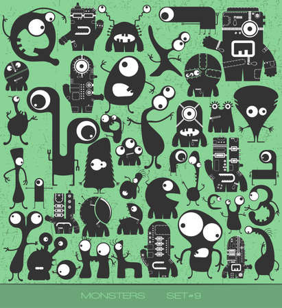 cute monsters on grunge background. vector set. cartoon illustrationのイラスト素材