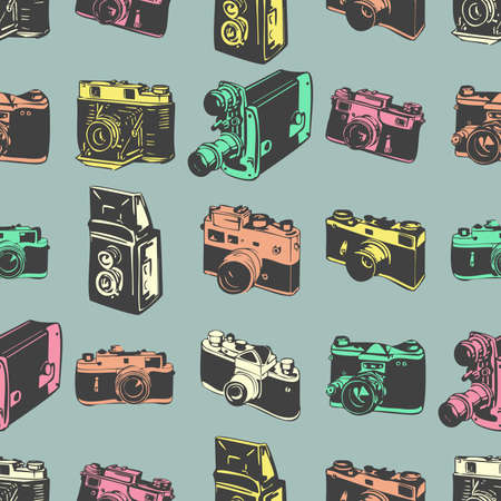 Seamless pattern with old cameraのイラスト素材