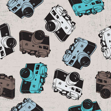 Seamless pattern with old cameraのイラスト素材