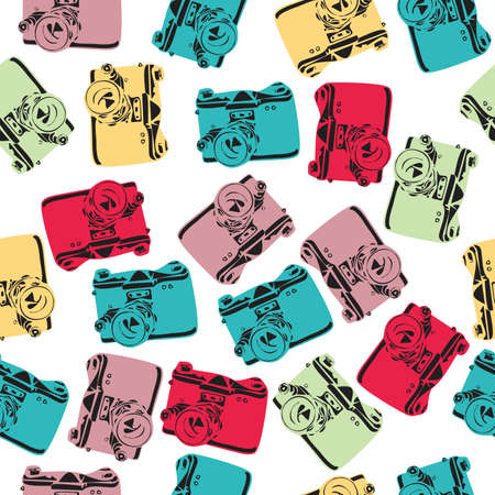 Seamless pattern with old cameraのイラスト素材