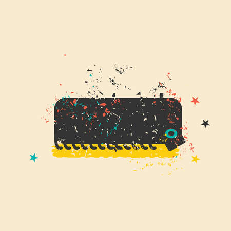 Cute monster on retro grunge background. Cartoon illustration. Vintage vector illustration.