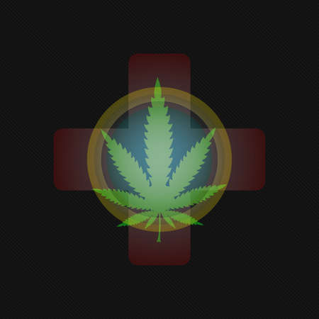 Medicine marijuana leaf on cross symbol. Marijuana backgroundのイラスト素材