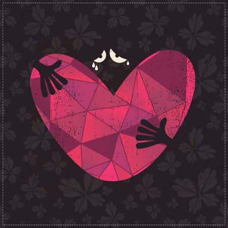 Sad Character with tears hold heart in handsのイラスト素材