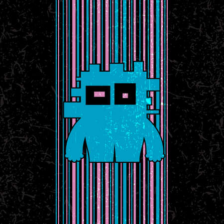 Monster on pink and blue lines on grunge background
