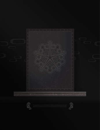 Mystical space poster with geometrical shapes on black background, banner, magic illustrationのイラスト素材