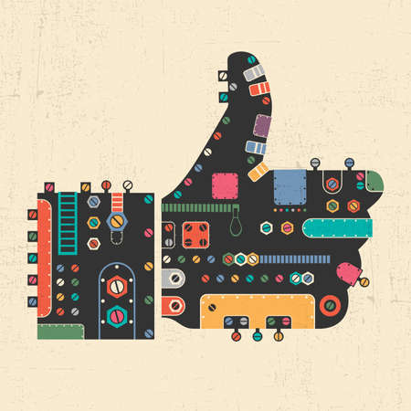 Black up finger like, in steam punk style on yellow background with grunge shapes. vector illustrationのイラスト素材