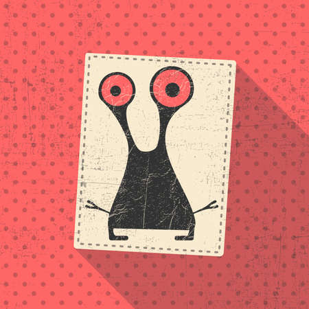 Cute monster on retro grunge background. Cartoon illustration. Vintage vector illustration.のイラスト素材