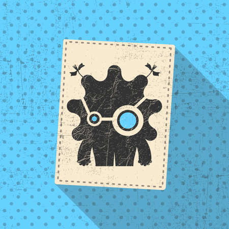 Cute monster on retro grunge background. Cartoon illustration. Vintage vector illustration.のイラスト素材