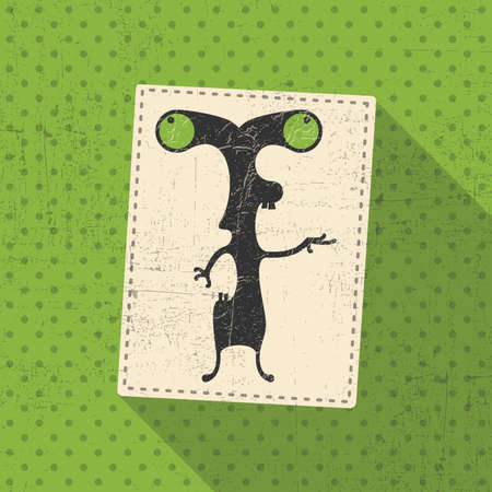 Cute monster on retro grunge background. Cartoon illustration. Vintage vector illustration.のイラスト素材