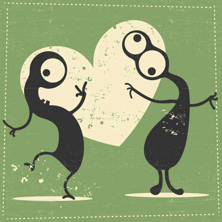 Cute monster on retro grunge background with place for text. cartoon illustration. vectorのイラスト素材