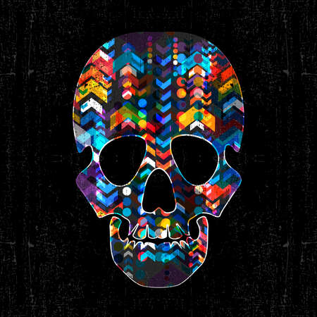 Decorative skull with abstract elements on grunge black background. vector illustrationのイラスト素材