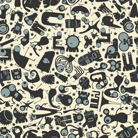 Funny Monsters - seamless pattern. Cute seamless pattern with different characters. Vector illustrationのイラスト素材