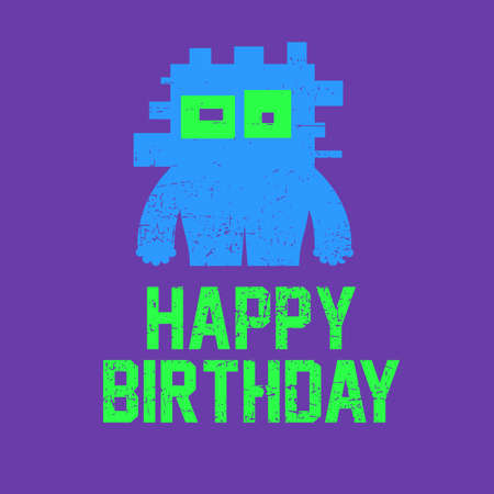 Happy birthday invitation card with cute monster vector illustrationのイラスト素材
