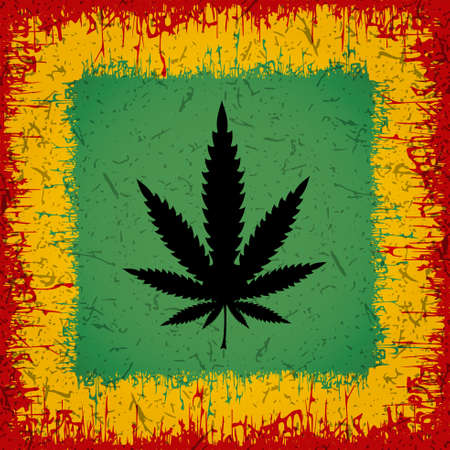 Black Cannabis leaf on rastafarian background. Vector illustrationのイラスト素材