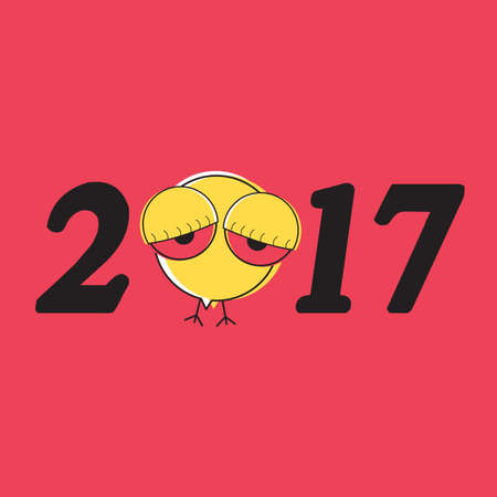 Happy new year 2017 with little chicken. vector illustration, Gift card.のイラスト素材