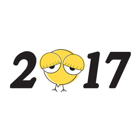 Happy new year 2017 with little chicken. vector illustration, Gift card.のイラスト素材