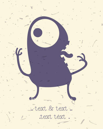 Cute monster on retro grunge background. Cartoon illustration.のイラスト素材