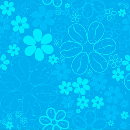 Aqua Blue flowers on blue grunge background - seamless patternのイラスト素材