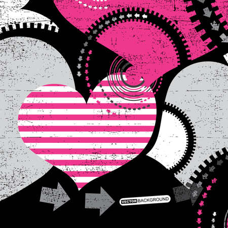 Retro grey and pink grunge background with hearts and arrows - vector illustrationのイラスト素材