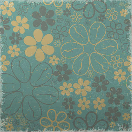 Yellow and brown flowers on green grunge background - seamless patternのイラスト素材