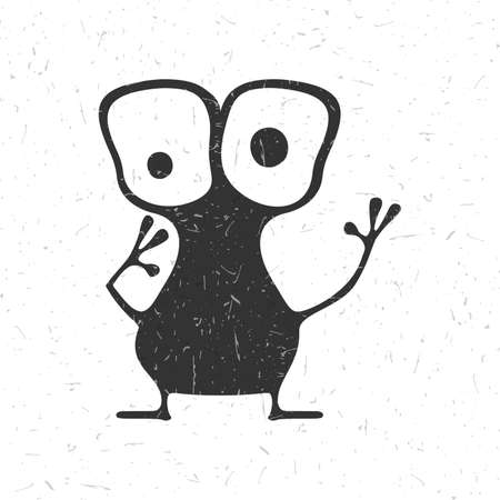 Cute black monster with emotions on grunge white background, cartoon illustration.のイラスト素材