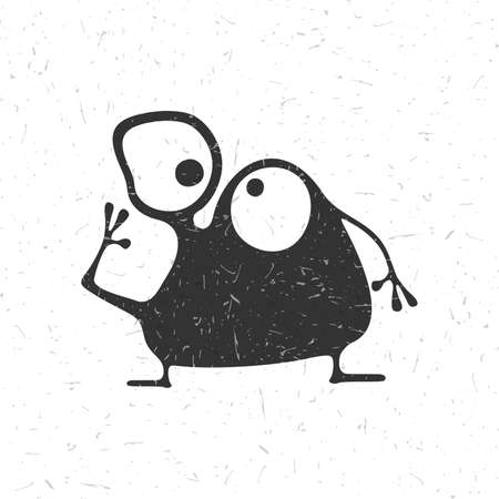 Cute black monster with emotions on grunge white background, cartoon illustration.のイラスト素材