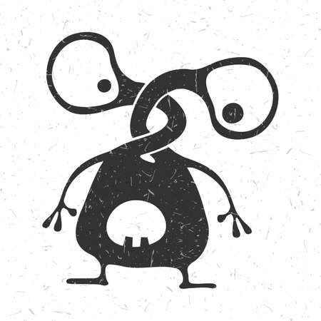 Cute black monster with emotions on grunge white background, cartoon illustration.のイラスト素材