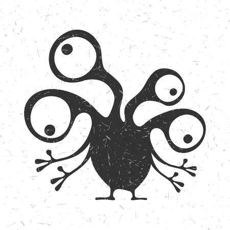 Cute black monster with emotions on grunge white background, cartoon illustration.のイラスト素材