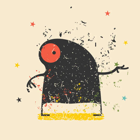 Cute monster on retro grunge background. Cartoon illustration.のイラスト素材